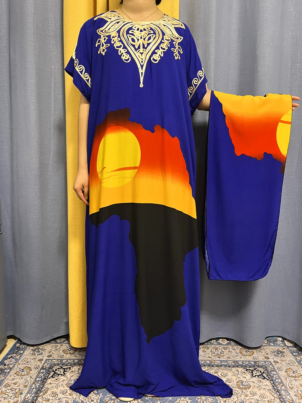 Muslim Abayas For Women 2023 Summer Print Appliques Cotton Loose Femme Robe African Nigeria Dress Kanga Clothing With Headscarf