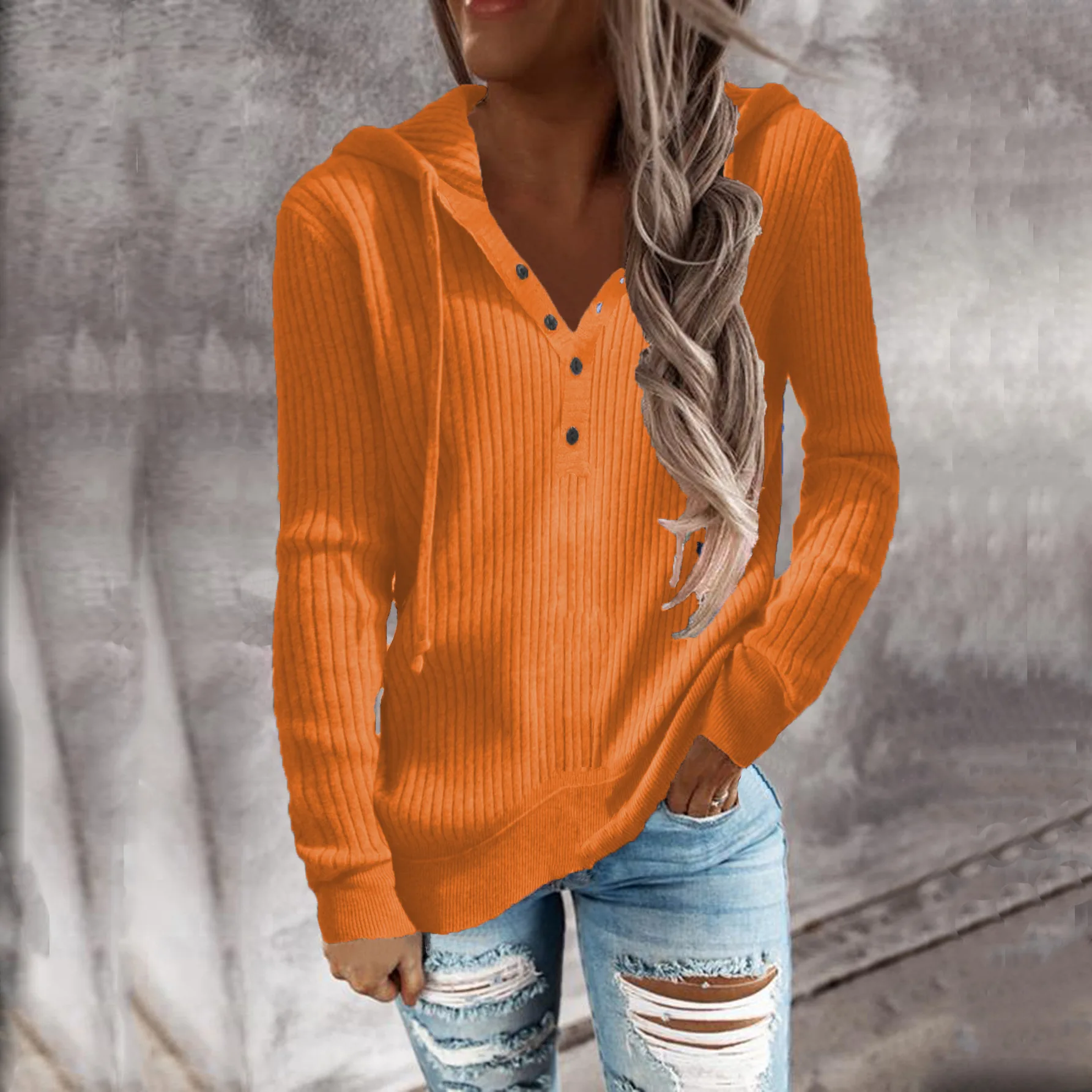 Autumn and winter new style striped casual hoodie loose knit sweater open-necked long-sleeved sweater woman 6