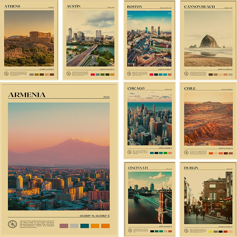 

Digital Oil Painting Series Vintage Poster Kraft Paper Bar Cafe Home Decoration Art Painting Landscape Collection Wall Sticker