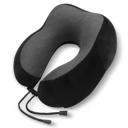 Travel Memory Foam U-Shaped Neck Pillow with Magnetic Fabric for Comfort (Black)