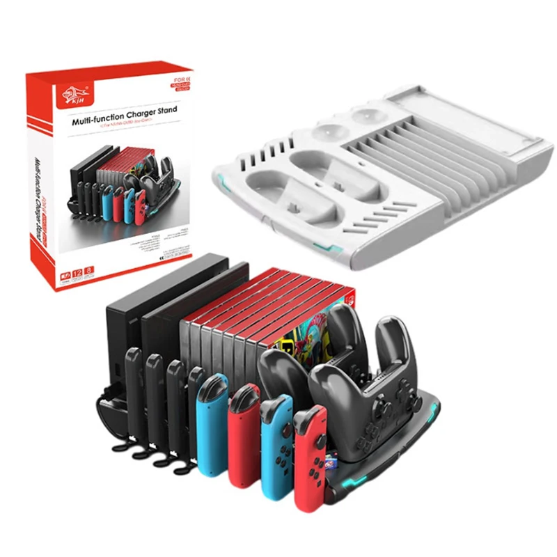 Dock Station Di Ricarica Switch Joycon Charger Per Nintendo Switch Oled Joy-Con Controller Storage Stand Card Holder Accessori