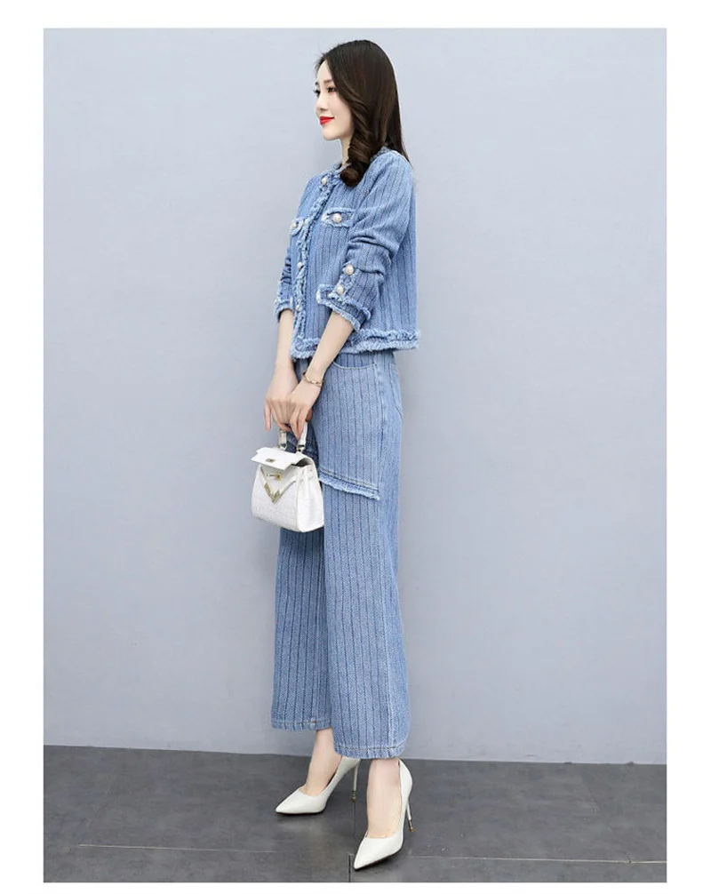 casual denim calças terno senhoras primavera outono novo estilo versão coreana temperamento terno de duas peças