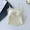 Fashionable and Versatile Solid Color Slim Shoulder Strap Camisole Vest Women Chest Cushion Summer Thin Base Underwears 4