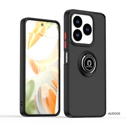 Shockproof Translucent Matte Phone Case with Ring Stand Holder for Blade V60 Smart (Black Red)