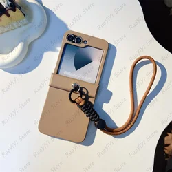 Cute Solid Color Portable Rope Phone Case - Hot Brown Korean Style for Z Flip 7FE (A)