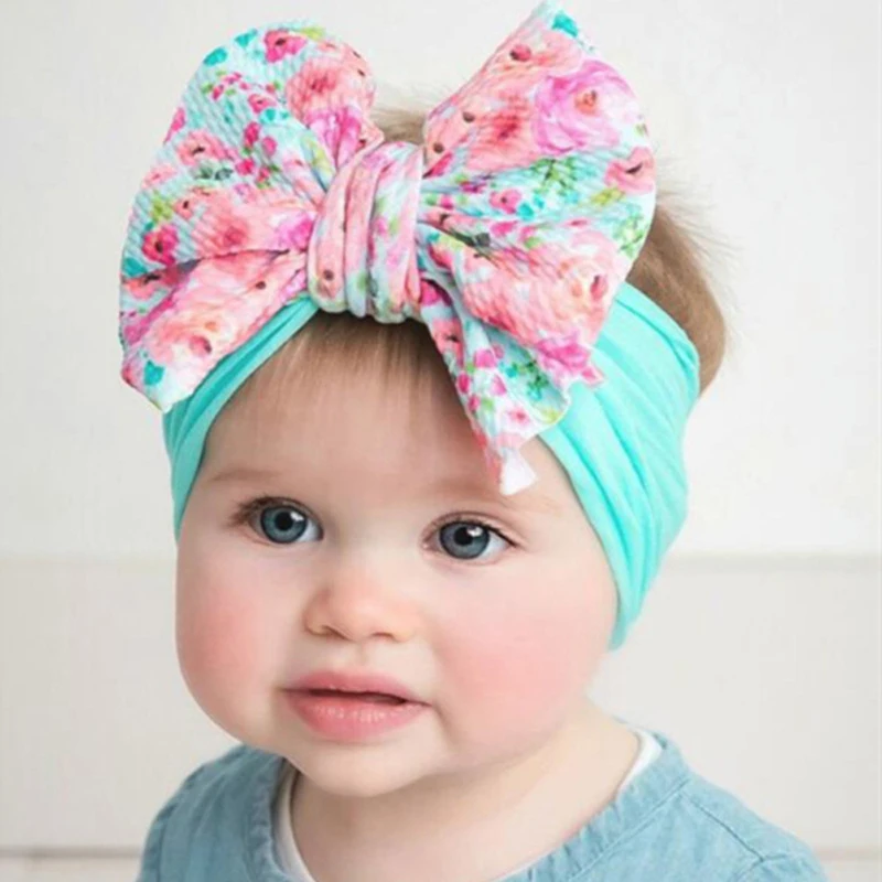 Baby Girl Elastic Headband Turban Hair Band Floral Kids Hair Accessories Print Nylon Bandeau Baby Bow Headbands Baby Accessories
