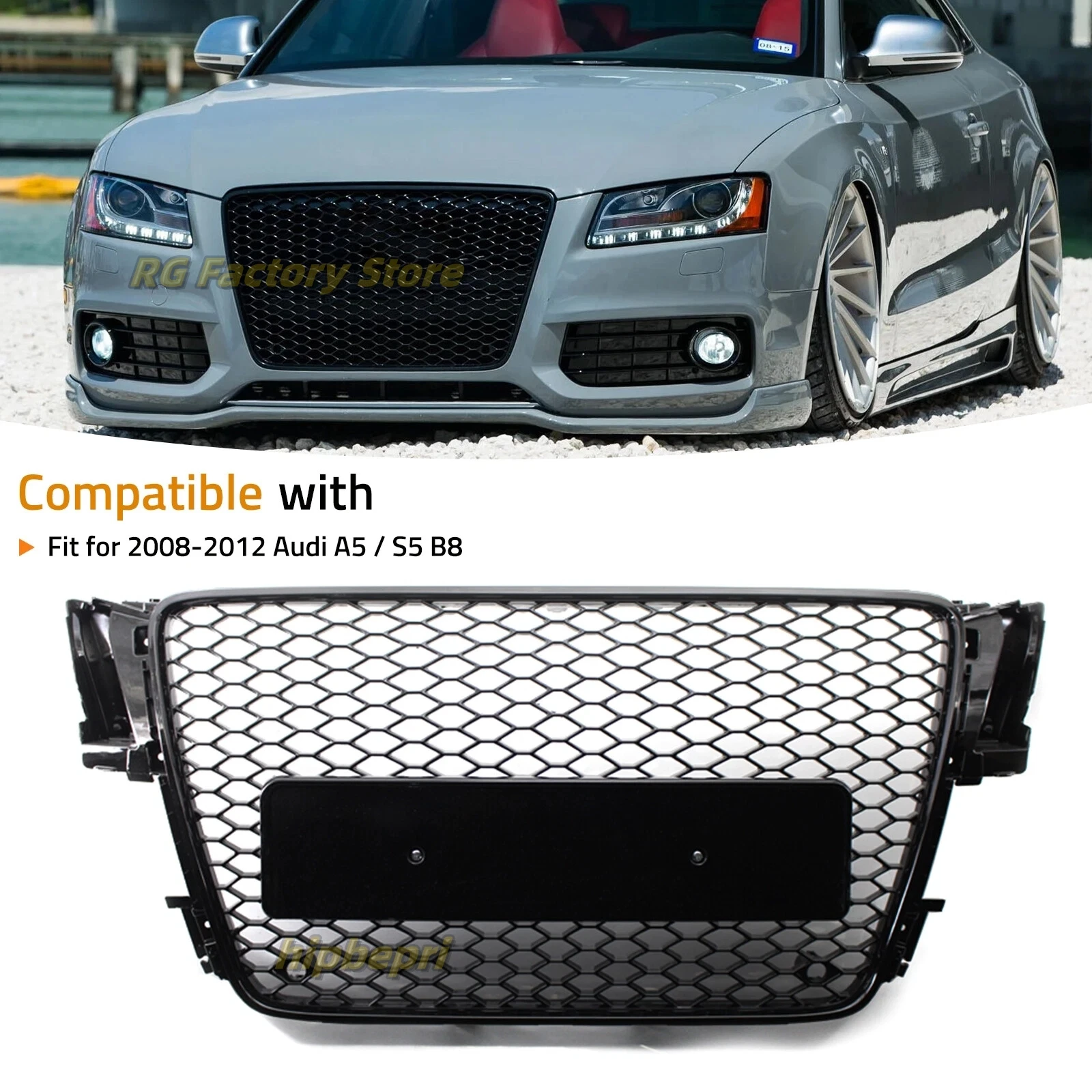 Car Front Bumper Grille Cover For Audi A5 S5 8T 2008-2012 Honeycomb Mesh ABS Sport Style Glossy Black Grills