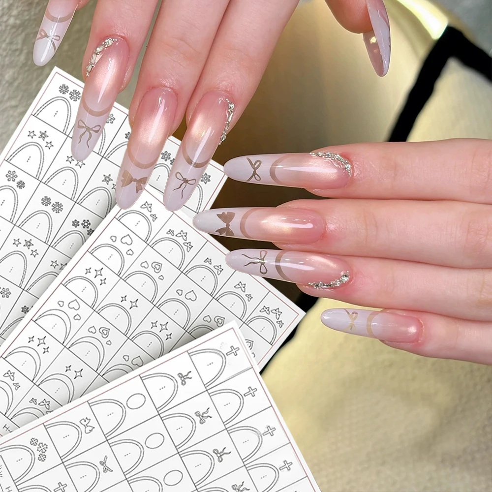 1개입 속이 빈 하트 리본 프렌치 네일 스티커 3D 귀여운 나비 십자가 별 네일 아트 스텐실 프렌치 에어브러시 데칼 네일 템플릿