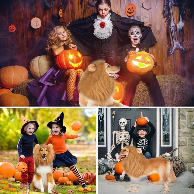Halloween Pet Lion Head Hat Costume - Fun and Practical Dog Lion Mane Collar Outfit for Home Use Creative and Interesting