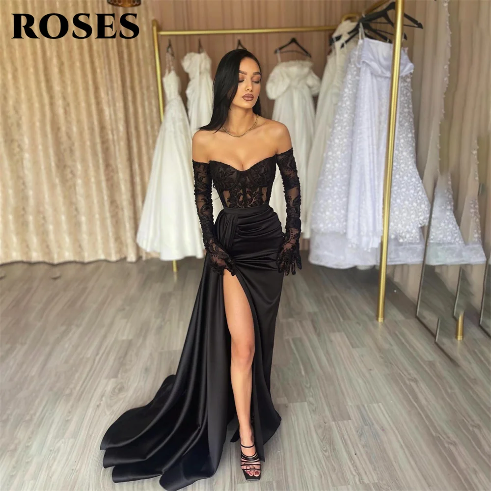 ROSES Mermiad Sexy Evening Gown Lace Elegant Prom Dress Pleat Sweetheart Wedding Evening Dress With Side Split robes de soirée
