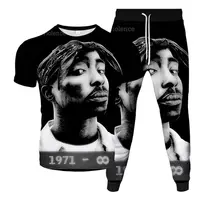 Tupac 2pac Hip Hop Music Rock Singer Kiss Band 3D Printing Tracksuit T-Shirt Pants 2Pcs Set Clothing Summer Male Oversized S-6XL 2
