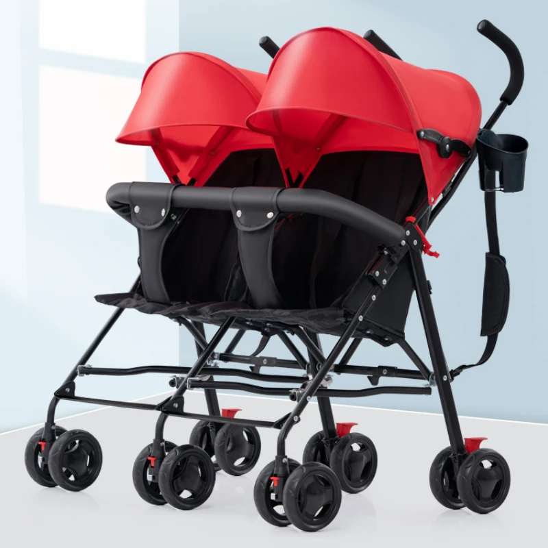 Adjustable Awning Twins Baby Stroller Folding Double Stroller Portable