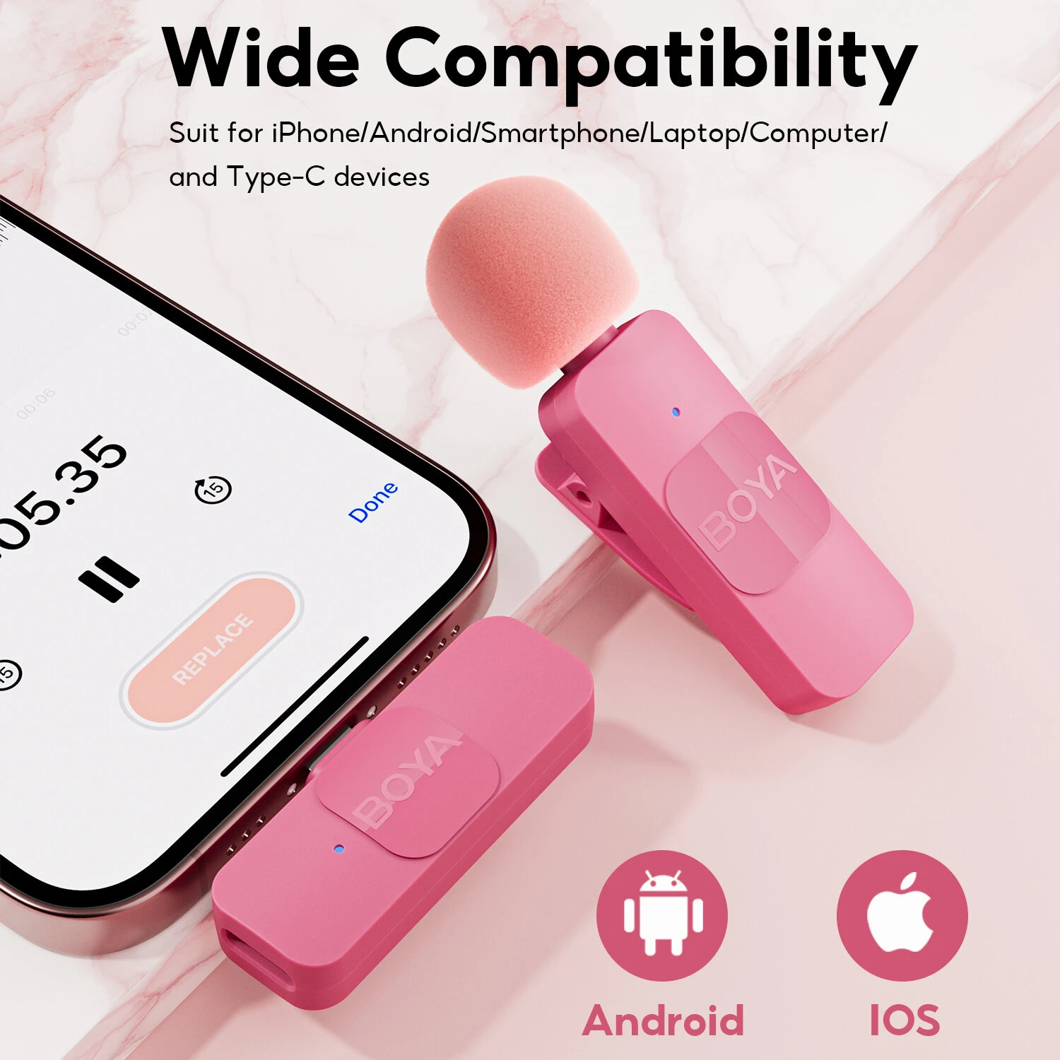 BOYA BY-V1-P Wireless Lavalier Lapel Microphone for iPhone Android Type-C Smartphone Youtube Video Recording Live Streaming Vlog