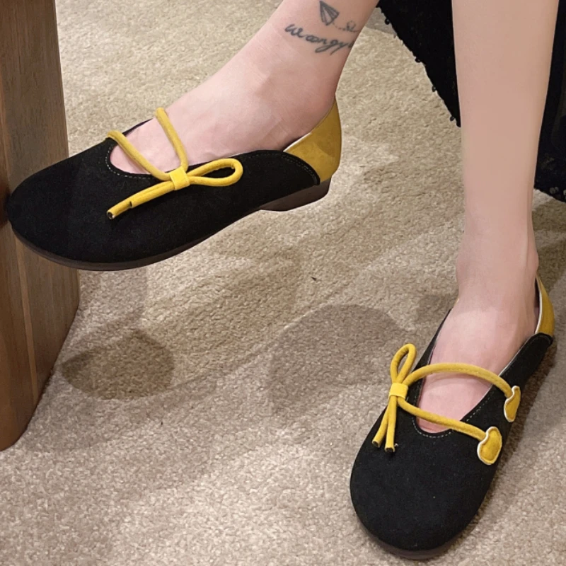 

Shoes for Women 2023 Hot Sale Spring and Autumn Women's Flats Mixed Colors Round Toe Shallow Mouth Lace Up Zapatillas De Mujer