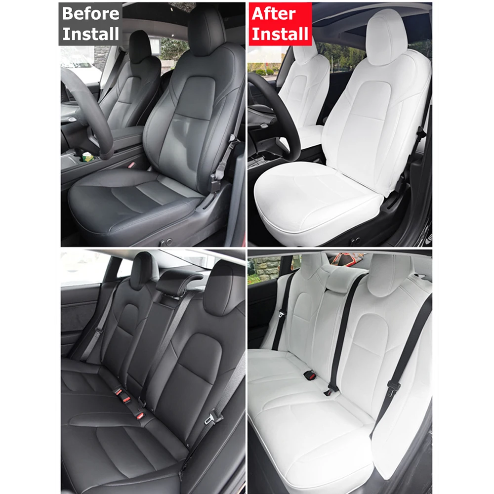 EVNV Tesla Model 3 Seat Cover 2023 - Neoprene Tesla Seat Covers Fit  2018-2024 Model 3, Waterproof Seat Protector, 1 White Front Seat Cover