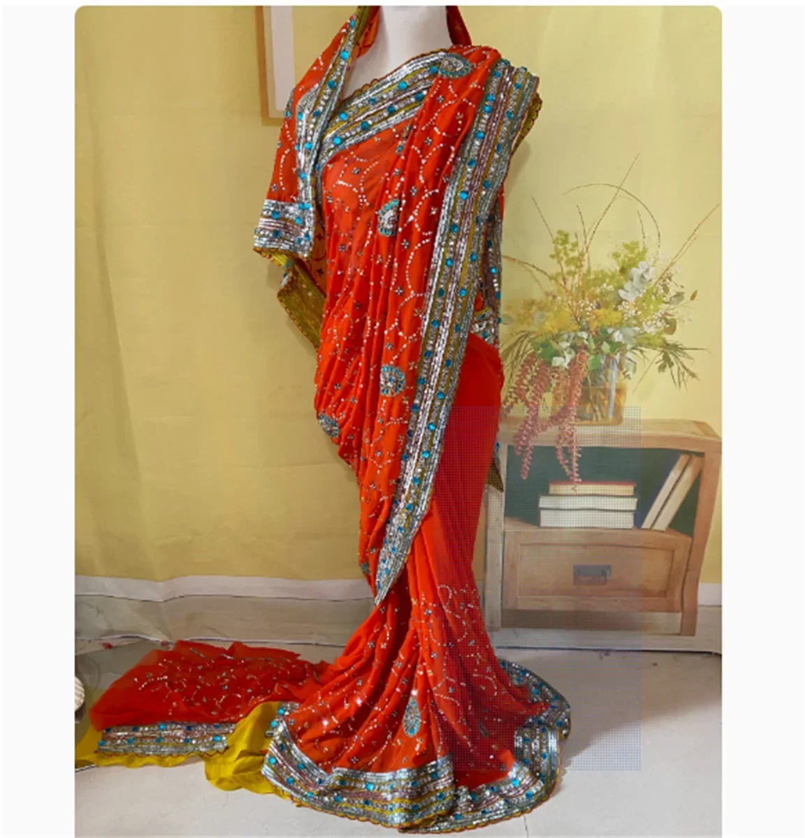 India Sari Nepal Thailand 6-meter Sari costume dress live broadcast featuring Sri Lanka's Grand Lengha