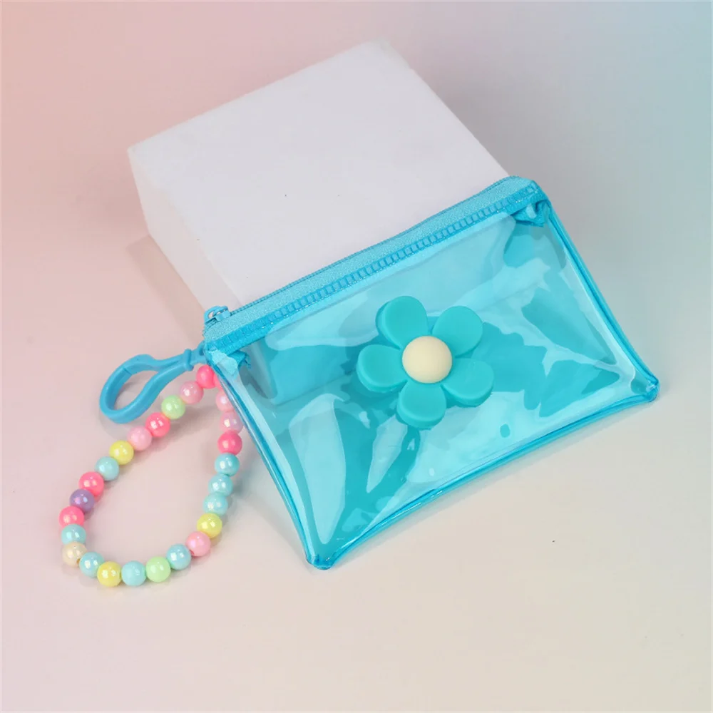 Flower Transparent Coin Purse Colorful Mini Portable Earphone Storage Bag With Key Chain Card Holder Organizer Zipper Wallet