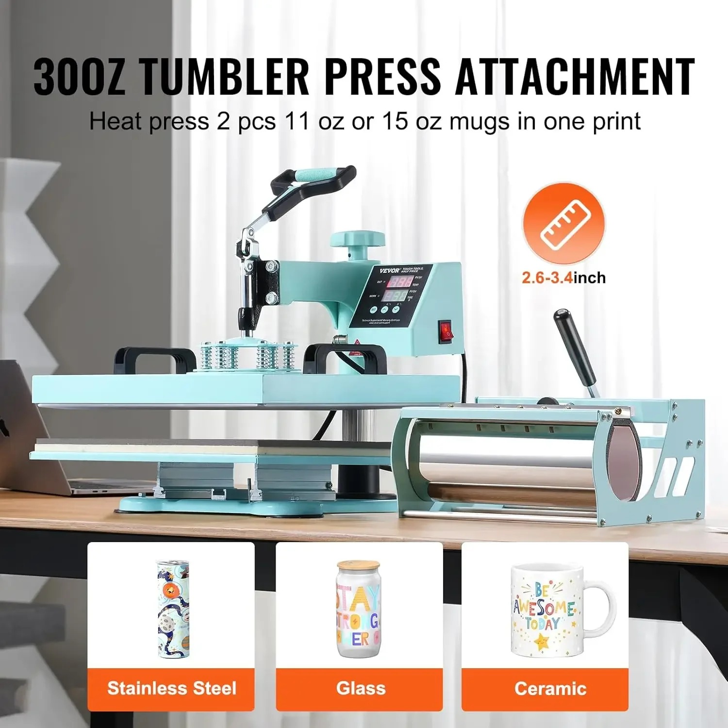 15x15 Heat Press Machine 8 in 1 Combo with 30 OZ Tumbler Press & Hat Press,Slide Out Heat Press Sublimation Machine for T-Shirts 3