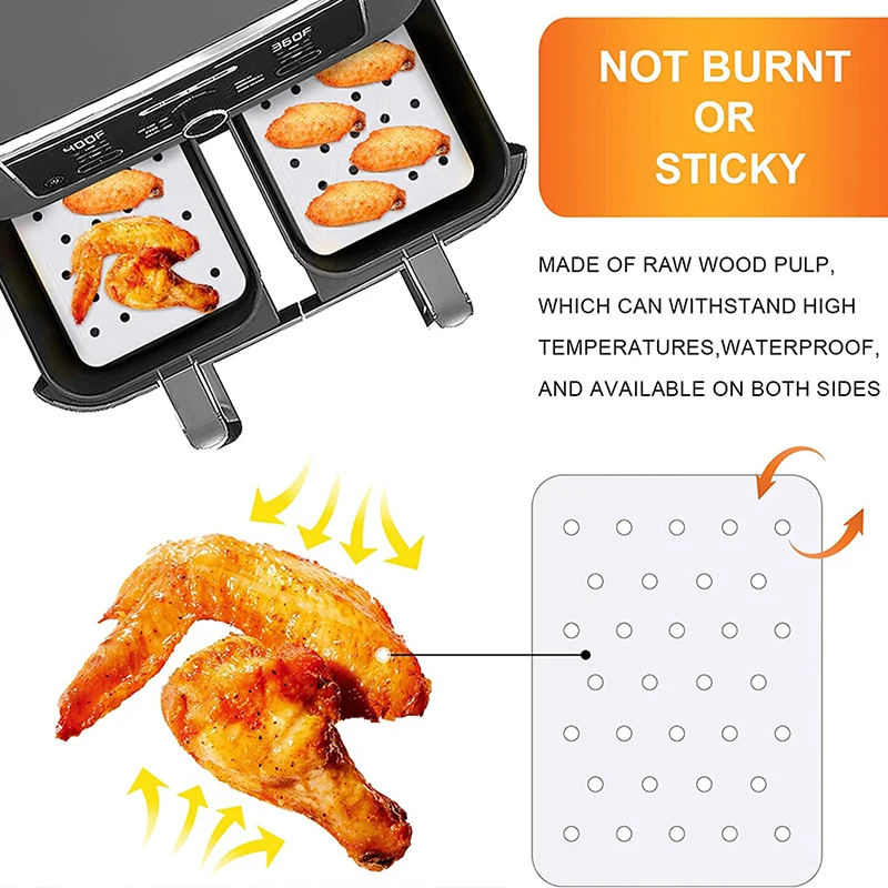 Lot de 100 doublures de friteuse à air pour friteuse Ninja Dual Air,  doublures en papier parchemin jetables pour friteuse à air, accessoires  pour friteuse à air, compatibles avec Ninja AF300UK AF400UK