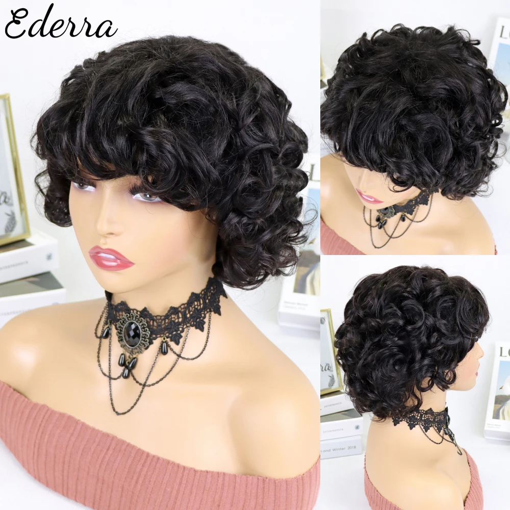 

Short Bob Pixie Cut Wig Human Hair Afro Kinky Curly Wigs Brazilian Hair Virgin Full Machine Cheap Wigs For Women Human Hair