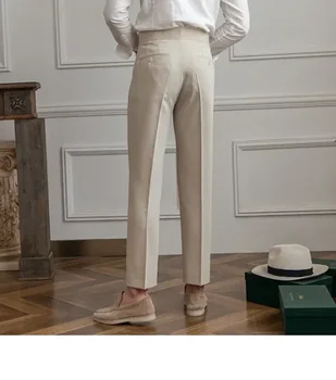 High Waisted Men Straight Casual Suit Pants High Quality Naples Pants British Elegant Trousers Apricot Black Banquet Wedding 6