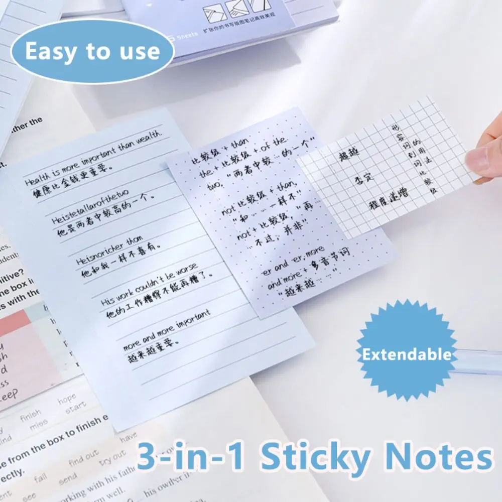 Versatile 3-in-1 Self-Adhesive Memo Pads with Lined, Dotted, and Grid Options