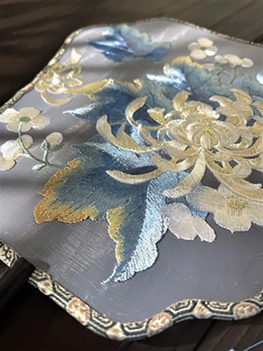 Handmade Single Sided Hanfu with Embroidered Banquet Pavilion, Qipao Show Gift, Co-Branded