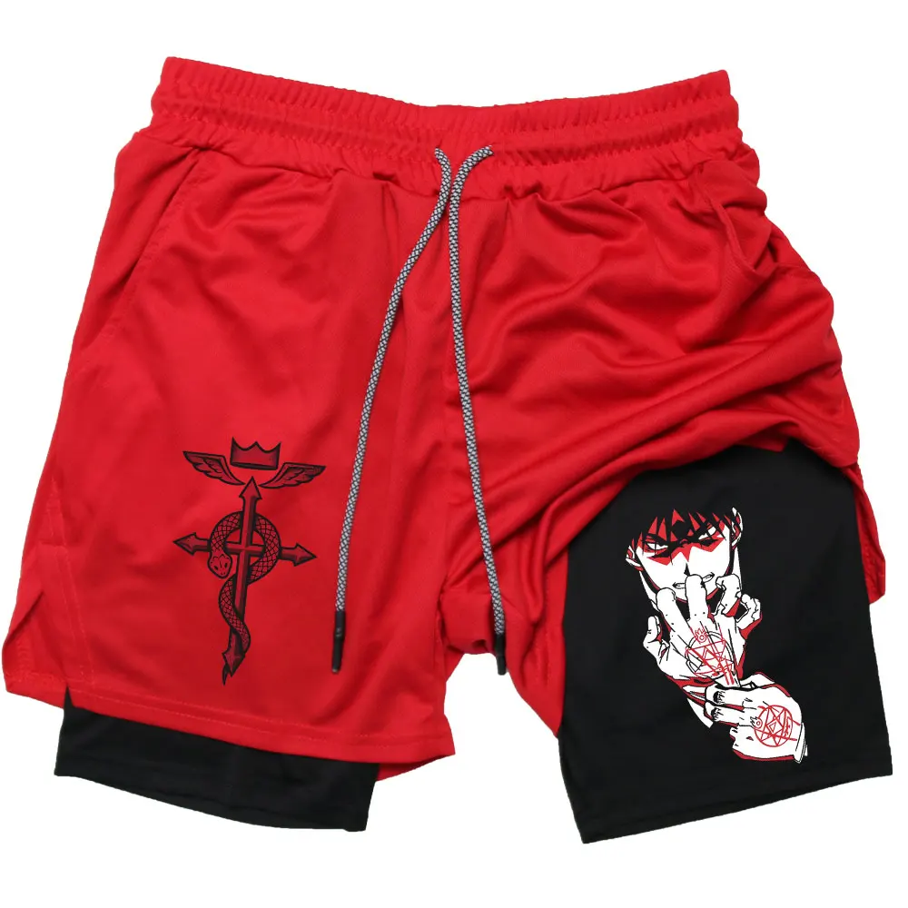 Men Performance Shorts Anime FULLMETAL ALCHEMIST Gym Summer Sports Fitness Workout Jogging Running Short Pants