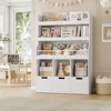 55.3" H Kids Bookshelf with Toy Storage Organizer, Tall Book Shelf with 3 Movable Toy Storage Bins, Large Kids Bookcase 1