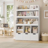 55.3" H Kids Bookshelf with Toy Storage Organizer, Tall Book Shelf with 3 Movable Toy Storage Bins, Large Kids Bookcase 1