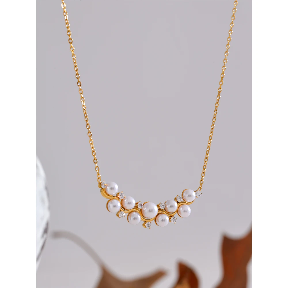 Yhpup Simulated Pearls Cubic Zirconia Necklace