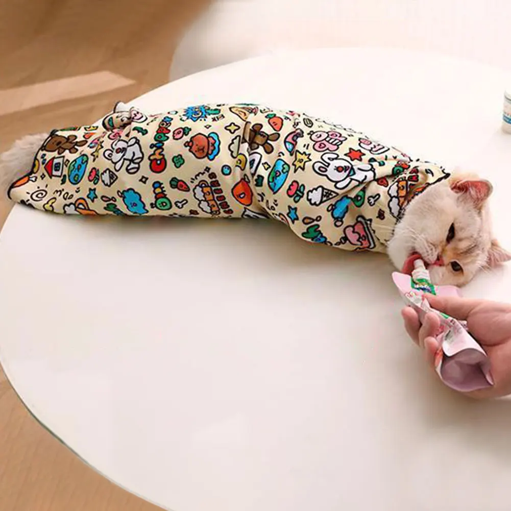 4 Sizes Cat Grooming Wrap Self-Adherent Cat Restraint Wrap Anti-Scratch Cat Swaddle Burrito Wrap for Cat Nail Trimming Grooming 5