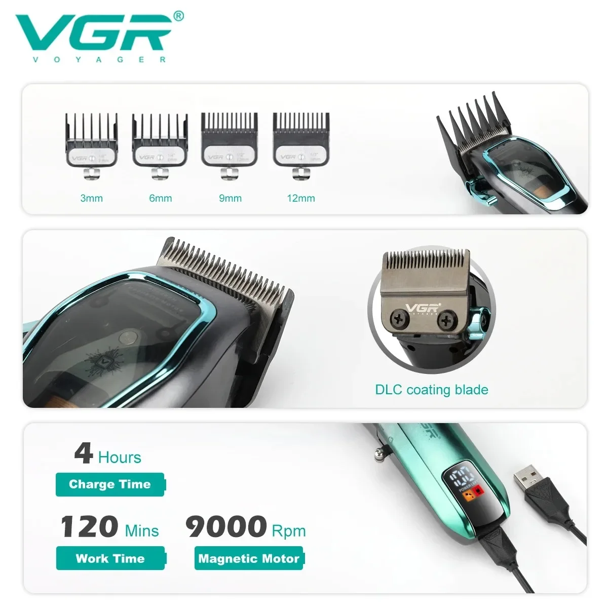 VGR Hair Trimmer Adjustable Haircut Machine Professional Barber Clipper Electric Trimmer Rechargeable Hair for Men V-674