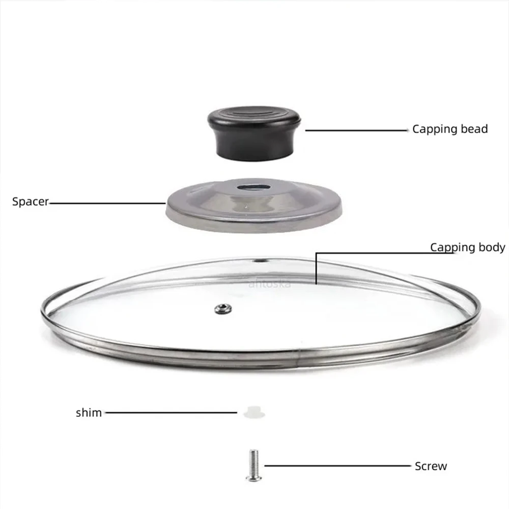 Tempered Glass Pot Cover Anti-Scalding Circular Frying Visible Cooking Utensil