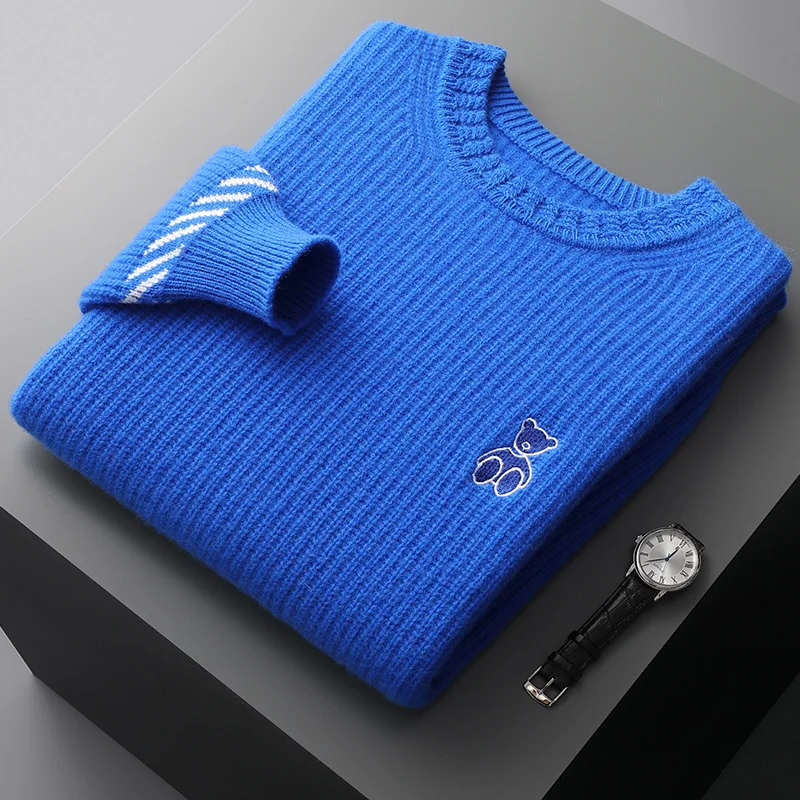 

New 100% pure wool men's sweaters in autumn and winter: ingot needle thickening bottoming shirt pullover round neck cashmere swe