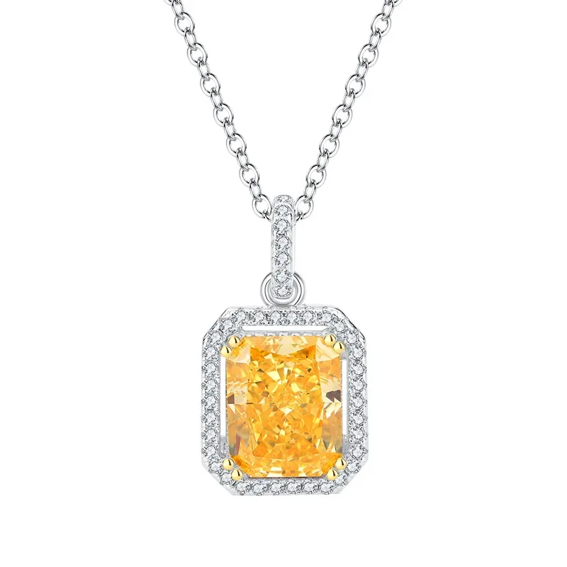 

Spring Qiaoer Luxury 925 Sterling Silver 8*10mm Amethyst Topaz Pendant Necklace for Women Wedding Fine Jewelry Anniversary Gift