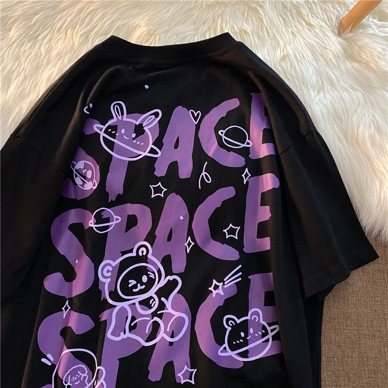

2022 New Summer Harajuku Women T-shirt Kawaii Bear Printing Streetwear Casual Loose Short Sleeve T Shirt Female Clothing Tops