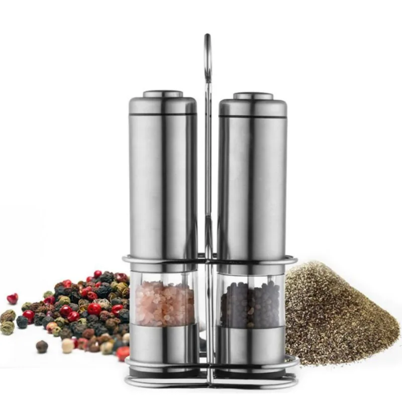 Electric Gravity Salt And Pepper Grinder Mill Set Stand Spice Jar