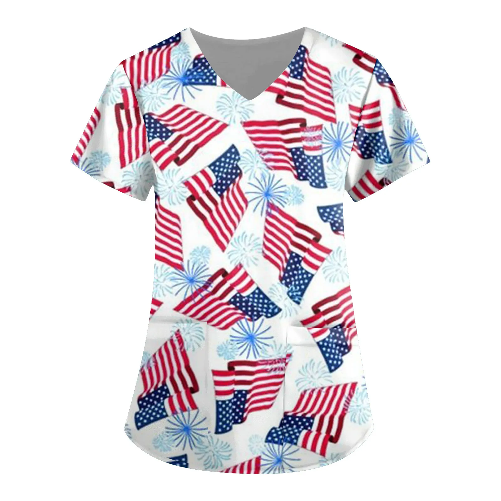 

Nurse Uniform Womens Scrubs Loose Fourth Of July Flag Short Sleeve Blouse Summer Lab Overalls Scrub Nurse Uniforme Overalls Tops