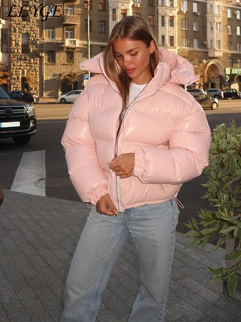 Casual Puffy Hooded Cotton Coats For Women Stand Collar Zipper Long Sleeve Warm Coat 2025 Autumn Lady Street Chic Down Jacket 5