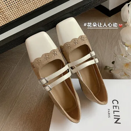 Low Heels Mary Janes Shoes for Women Dress Pump 2024 Cowhide Genuine Leather Women's Heeled Party Office Wedding Lolita Shoes