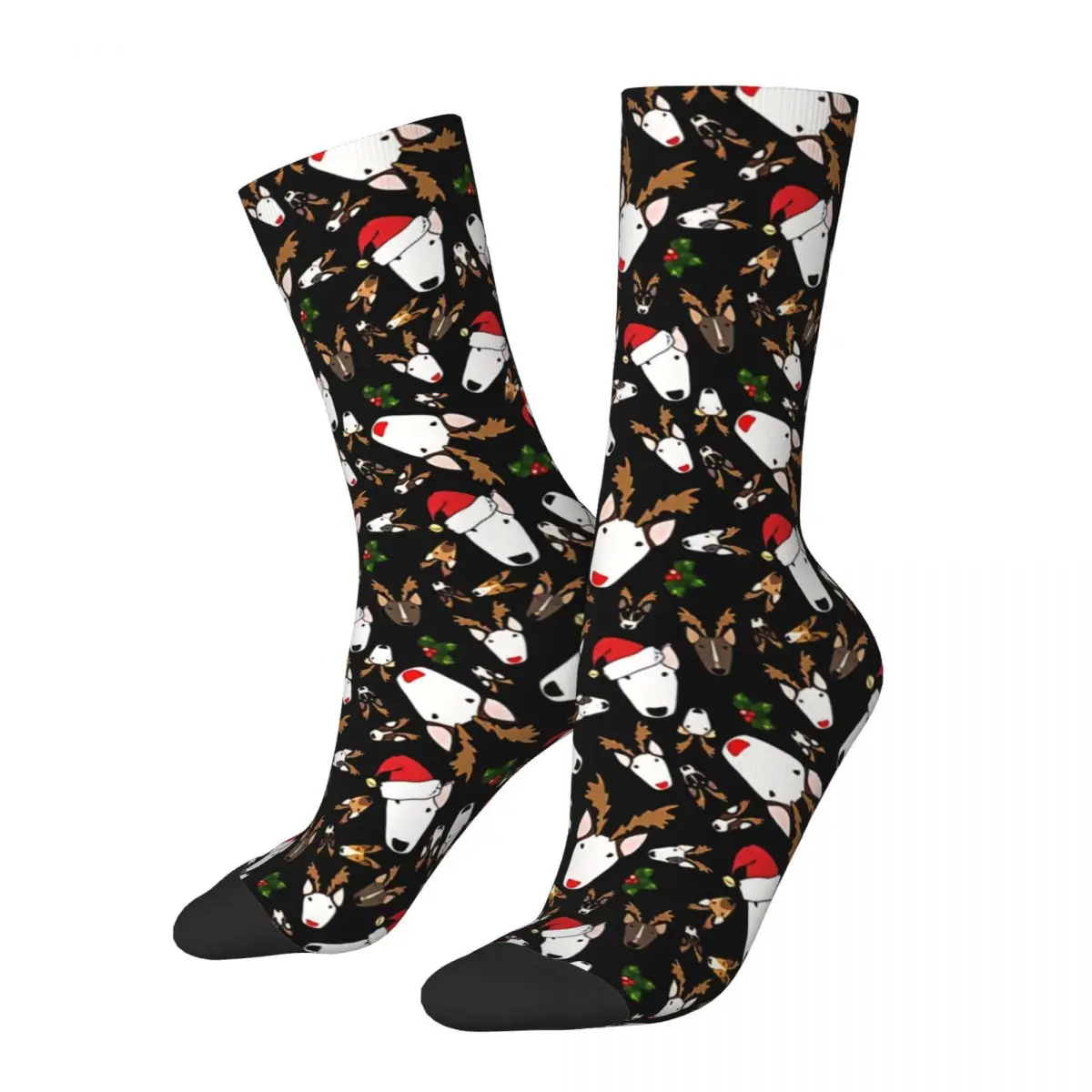 Bulli Festivi Su Nero The Bull Terrier Animal Calzini Invernali Unisex Calzini Felici Antivento Street Style Crazy Sock