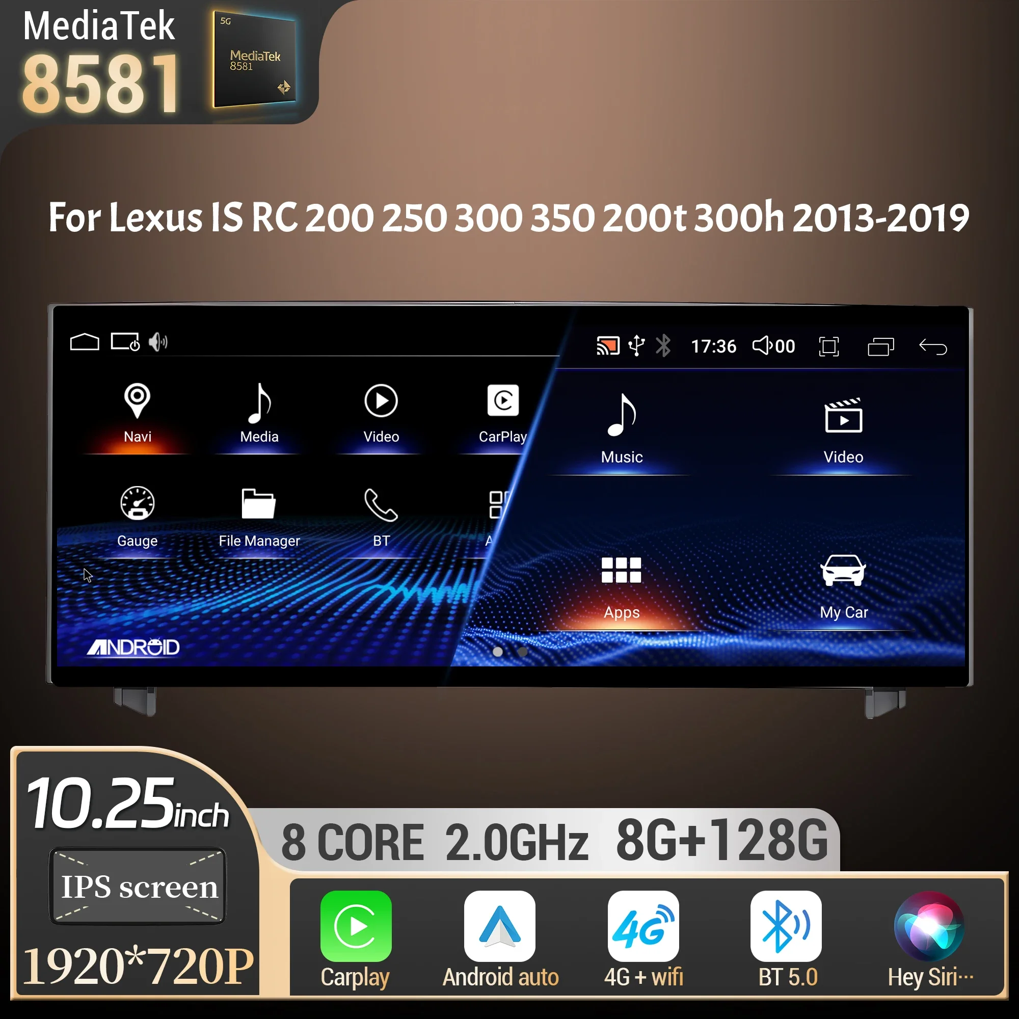 10,25 "para Lexus IS RC 200 250 300 350 200t 300h 2013-2019 Radio de coche navegación Multimedia inalámbrica CarPlay pantalla táctil estéreo 1