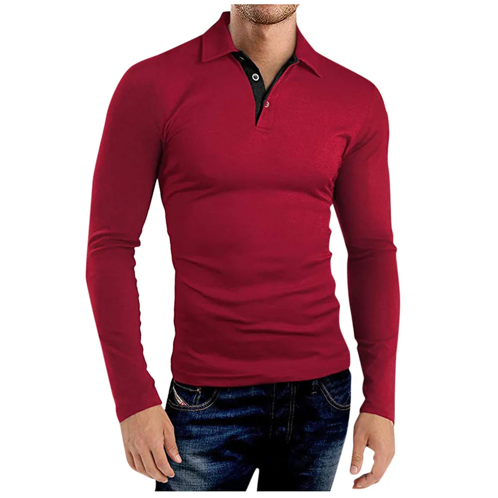 thumbnail image 1 of Nuevas camisetas de algodón de gran oferta para hombre, camisetas de manga larga de color liso con cuello vuelto, 1 of 4