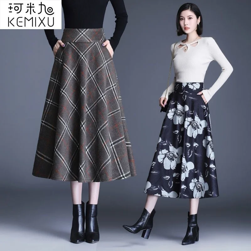 

Plaid Woolen in Autumn Winter 2023 New High Waist a Medium Large Length Faldas Fashion Clothes for Women Skirts