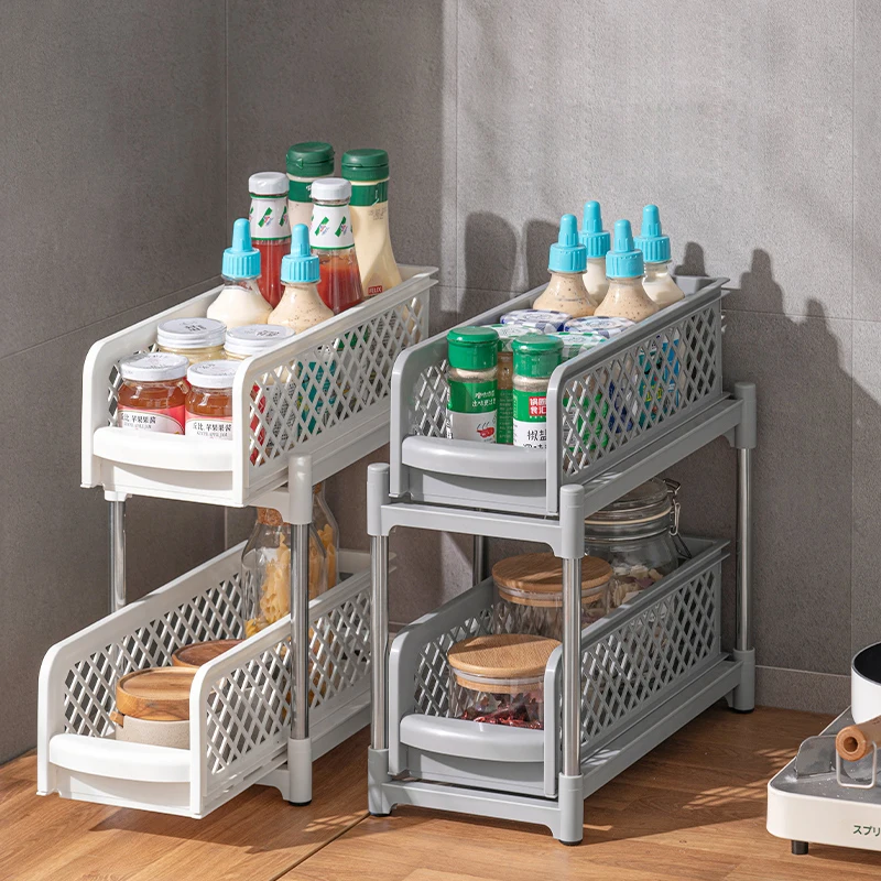 HI NINGER 2 pièces Organisateur sous evier Cuisine Rangement 2 étages.organisateur  placard avec 8crochets et 2gobelet suspendu et 16 Coussinets antidérapants  : : Cuisine et Maison