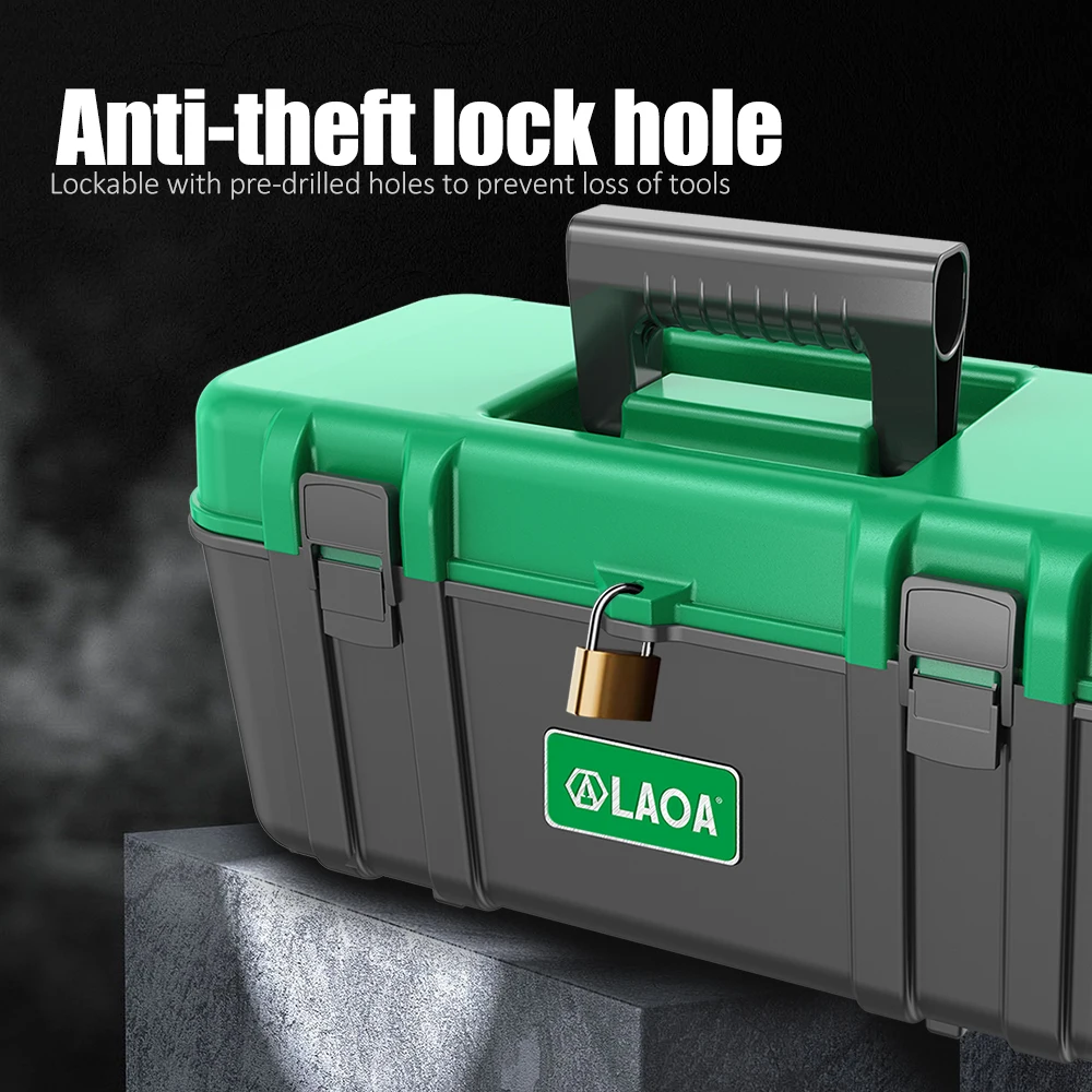 LAOA High-Capacity Double-Layer Toolbox Reinforced Bottom Sturdy Impact Resistant Heat-Resistant And Cold Resistant 3