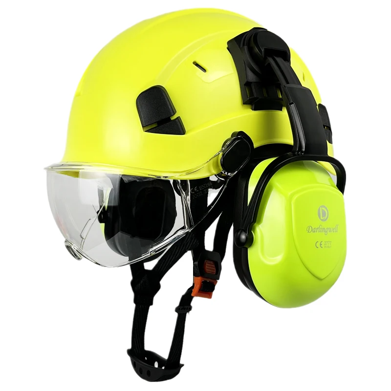 Safety Helmet CE Construction Safety Helmet With Goggles Visor Ear Muffs SNR=30dB ABS Hard Hat ANSI Industrial Work Head Protection Rescue