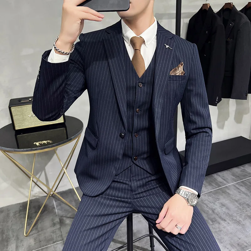 

4640 Business vertical striped slim suit