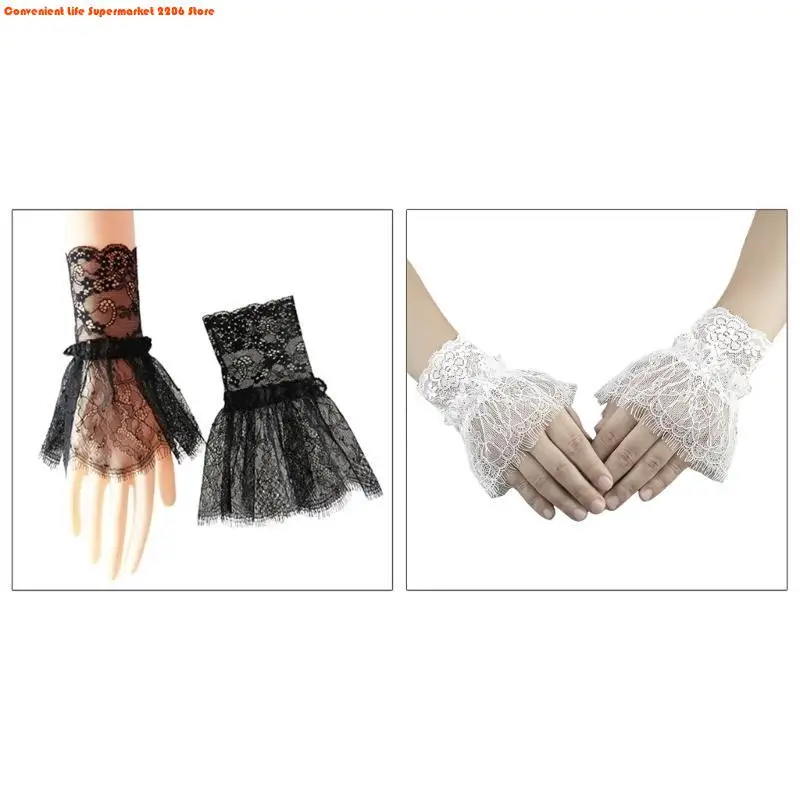 أكمام أذرع مزيفة للنساء مع شرابات قصيرة باللونين الأبيض والأسود، إكسسوارات جميلة من الدانتيل، زينة خارجية